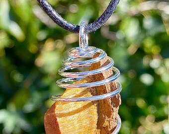 Tigers eye spiral pendant - natural crystal necklace - Destress & calm