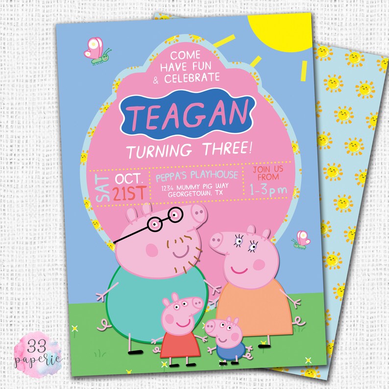 Peppa Pig Party Invitation DIGITAL CARD Etsy