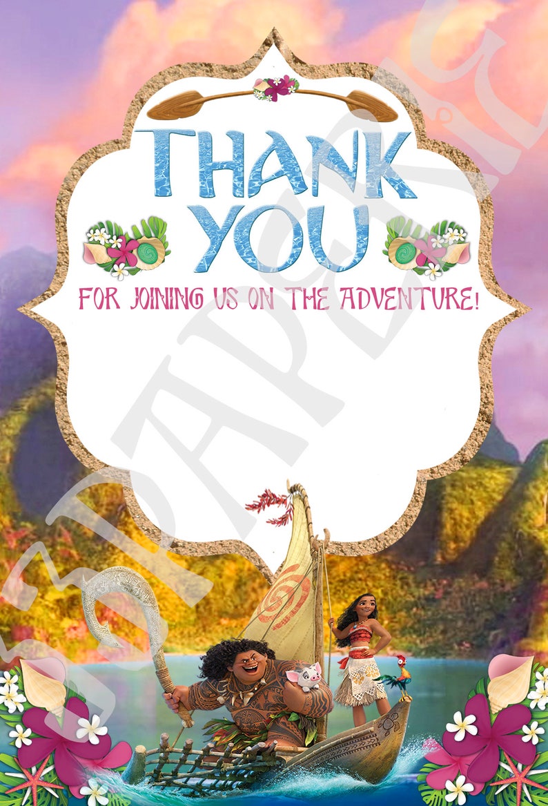 Moana Thank You Cards Digital or Printed Cards | Etsy