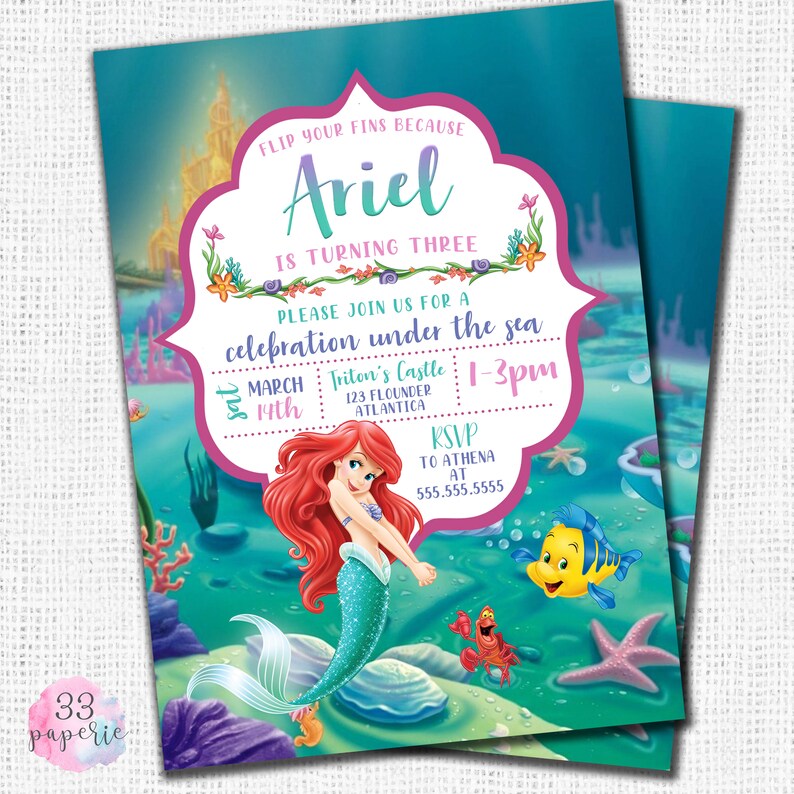 Little Mermaid Party Invitation DIGITAL CARD Etsy