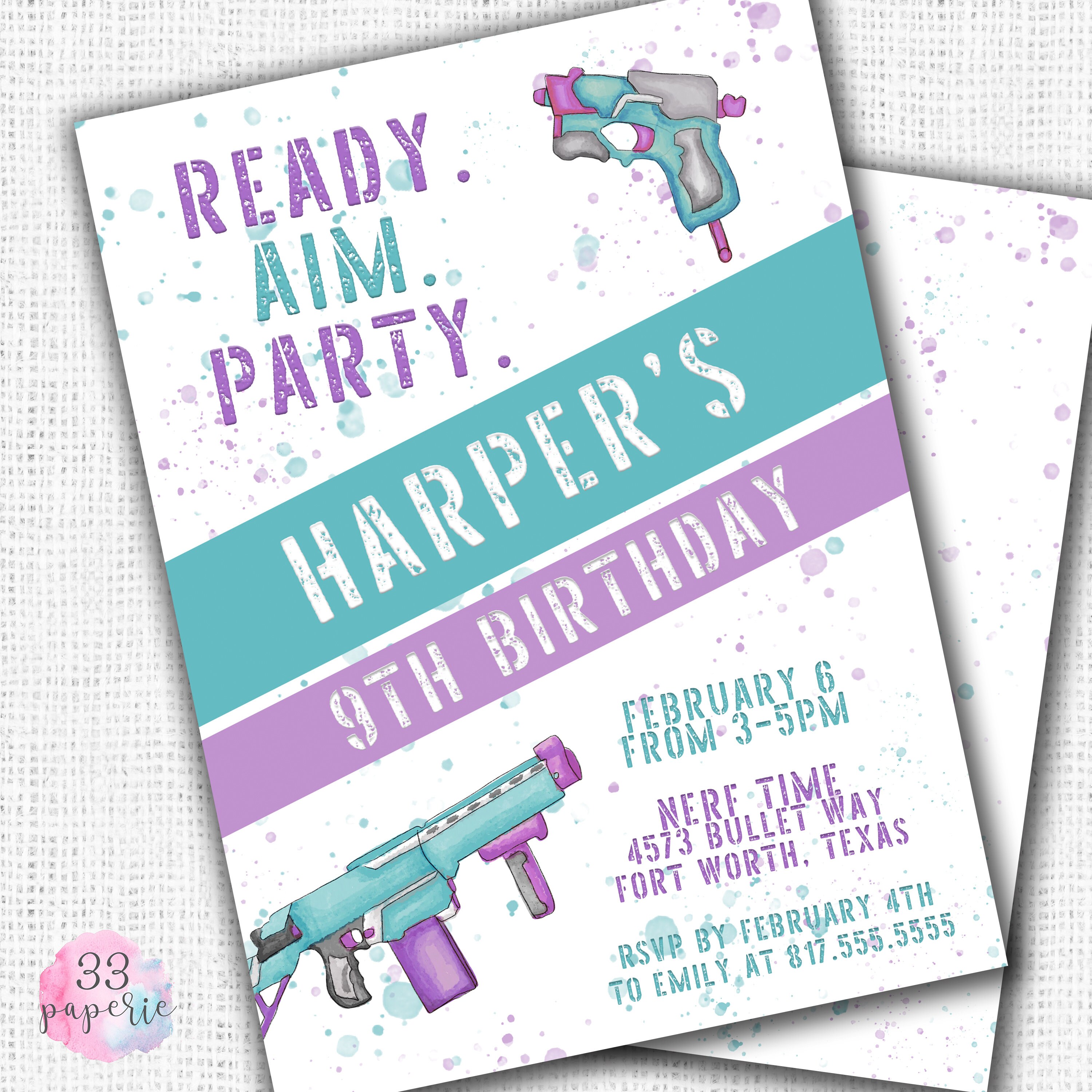 Nerf Girl Birthday Invitation - Etsy New Zealand
