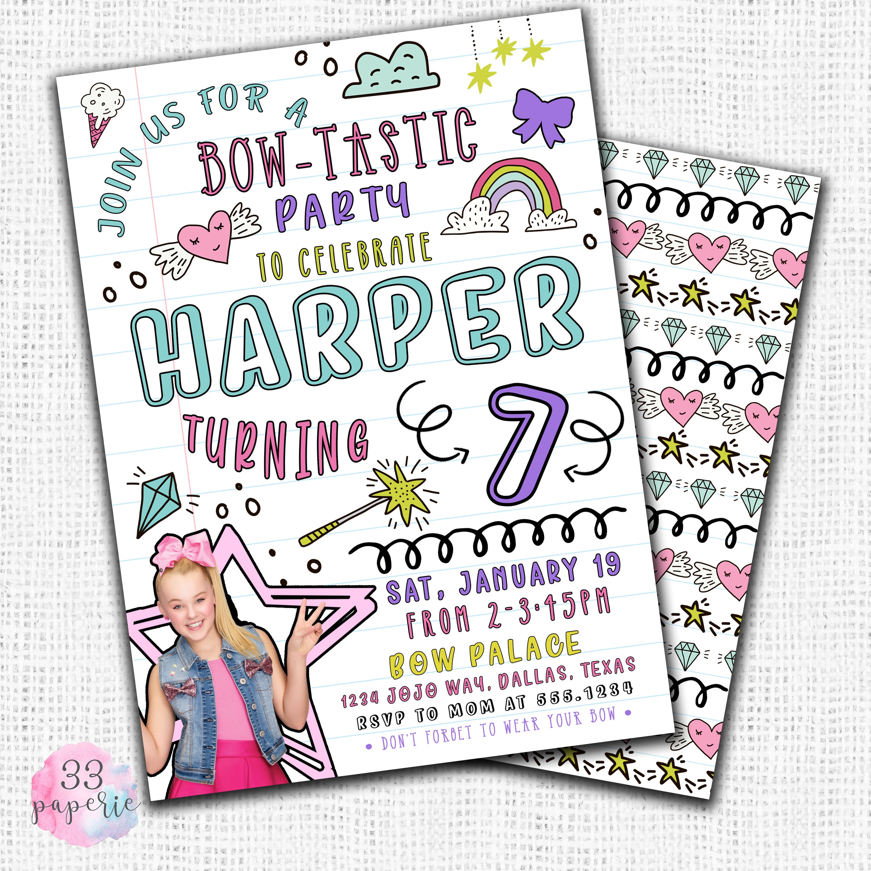 JoJo Siwa Doodle Invitation - DIGITAL CARD