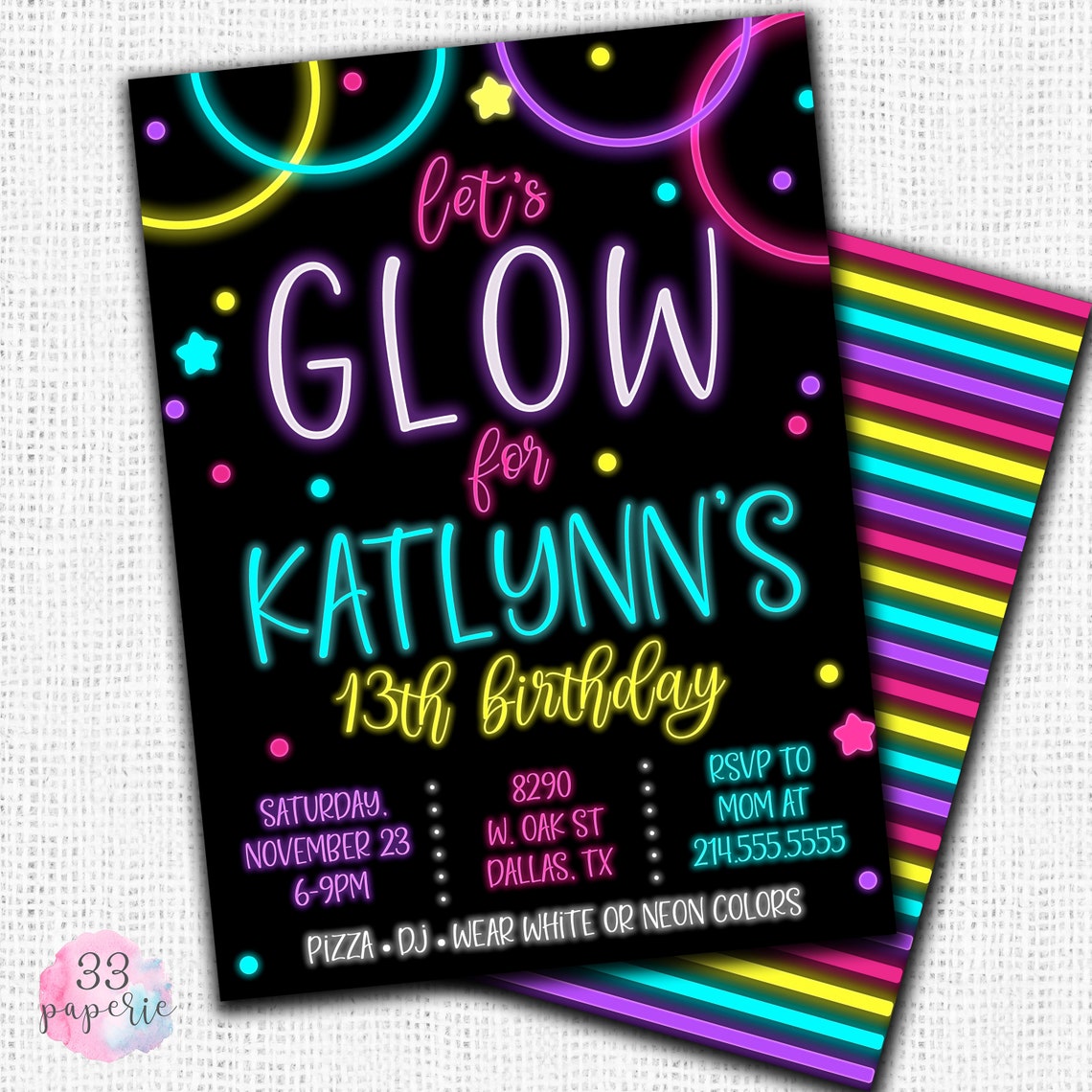 Glow Stick Party Invitation DIGITAL OR PRINTED | Etsy