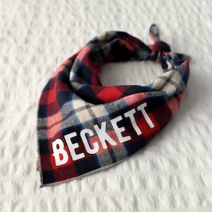 Personalized Plaid Dog Bandana Sam // Dog bandana // Personalized Bandana // Pet Bandana // Flannel Dog Bandana // Winter Dog Bandana image 1