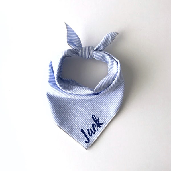 Personalized Dog Bandana - Jack // Seersucker Dog Bandana // Lightweight Bandana // Blue White Bandana // Dog Bandana