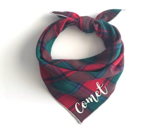 Personalized Plaid Dog Bandana - Comet // Plaid Flannel Dog Bandana // Red Green Dog Bandana // Dog Scarf // Pet Bandana // Pet Scarf