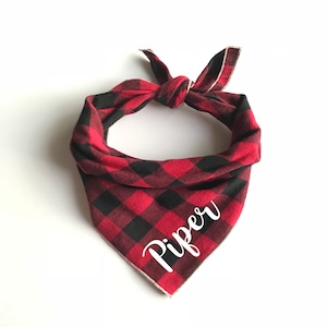 Personalized Plaid Dog Bandana - Cameron // Dog Bandana Christmas // Dog Bandana Personalized // Flannel Pet Bandana // Red Buffalo Plaid