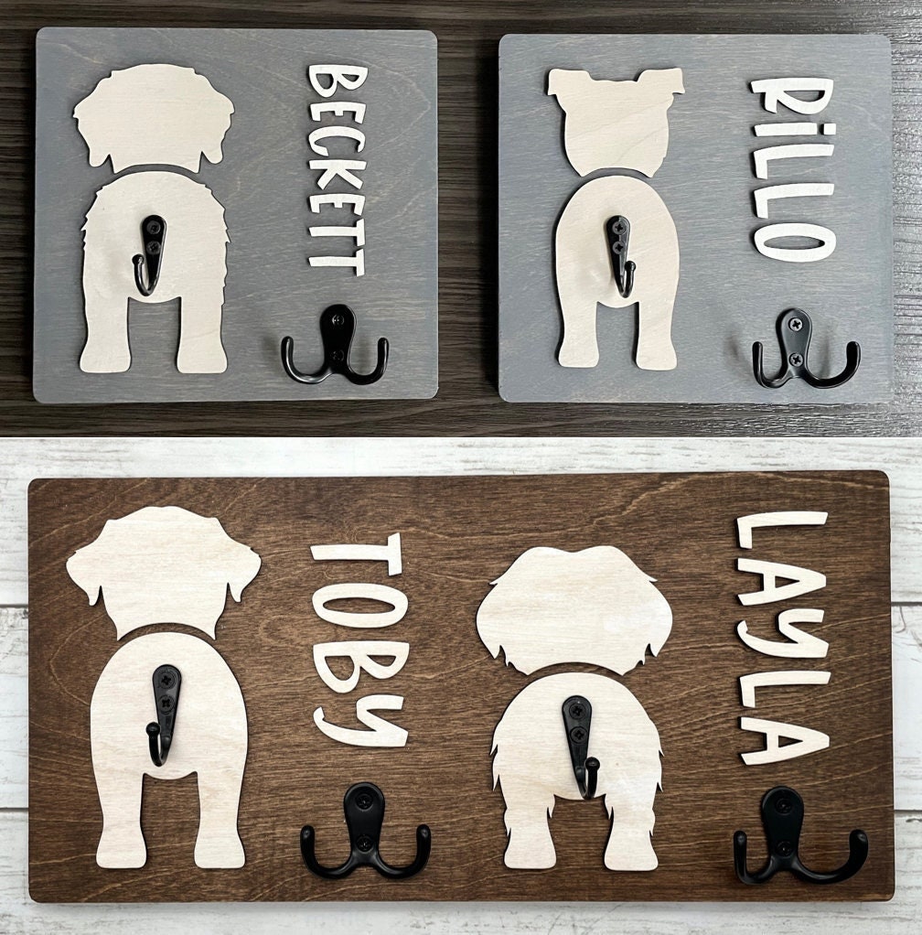 Dog Mom Leash Holder Sign – Farmhouse Wall Decor With Hooks, Funny Gift-647828