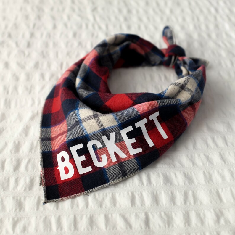 Personalized Plaid Dog Bandana Sam // Dog bandana // Personalized Bandana // Pet Bandana // Flannel Dog Bandana // Winter Dog Bandana image 1