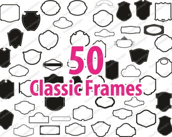 50 Classic Frames SVG, PNG, Clipart (Digital Download)