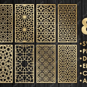 8 Decorative Panels Bundle, room divider,Tropical cnc files vector panel, fence privacy screen, SVG, EPS, DXF,  template Cnc, router Cutting