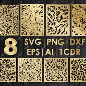 8 Designs Bundel, Floral, leafs, Privacy Screen, Decoratief Paneel, Svg, Cricut File, Silhouet, Eps, Dxf, Laser Cutting, Cnc, Digitale Vector
