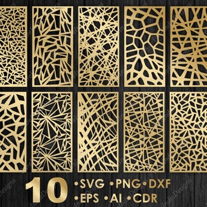 10 Decorative Panels Bundle, Abstract Mosaic , room divider, cnc files , fence privacy screen, SVG, EPS, DXF,  template Cnc, router Cutting