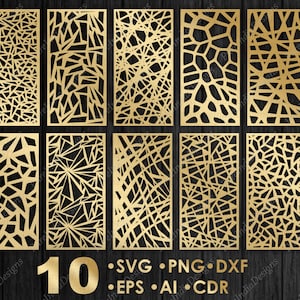 10 Decorative Panels Bundle, Abstract Mosaic , room divider, cnc files , fence privacy screen, SVG, EPS, DXF,  template Cnc, router Cutting