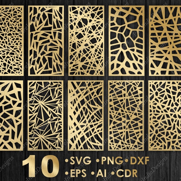 10 Decorative Panels Bundle, Abstract Mosaic , room divider, cnc files , fence privacy screen, SVG, EPS, DXF,  template Cnc, router Cutting