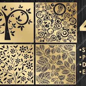 4 Designs Bundle, Floral,leafs, Privacy Screen, Decorative Panel, Svg, Cricut File, Silhouette, Eps, Dxf, Laser Cutting, Cnc, Digital Vector