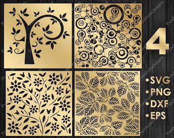 4 Designs Bundle, Floral,leafs, Privacy Screen, Decorative Panel, Svg, Cricut File, Silhouette, Eps, Dxf, Laser Cutting, Cnc, Digital Vector