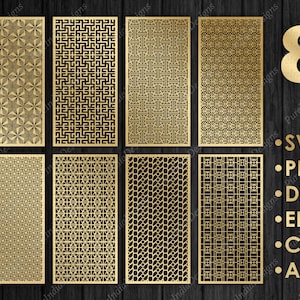 8 Decorative Panels Bundle, geometrical pattern, room divider, cnc files, fence privacy screen, SVG, EPS, DXF,  Wall, Cnc, router Cutting