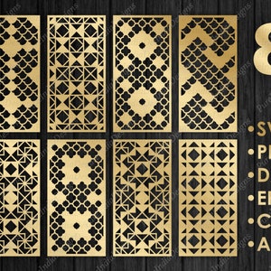8 decoratieve panelen bundel, eigentijds design, scheidingswand, cnc-bestanden, hek privacy scherm, SVG, EPS, DXF, sjabloon Cnc, router snijden