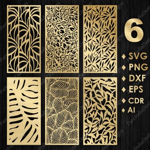 6 Decorative Panels Bundle, Leaves Design, Tropical,room divider, cnc files, fence privacy screen, SVG, EPS, DXF,  Wall, Cnc, router Cutting