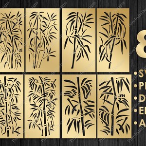 4 conceptions bundle, bambou, arbre, écran de confidentialité, panneau décoratif, Svg, fichier cricut, silhouette, eps, dxf, découpe laser, cnc, vecteur numérique