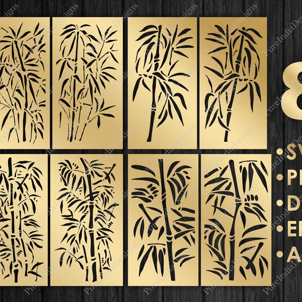 4 Designs Bundle, Bamboo, Tree, Privacy Screen, Decorative Panel, Svg, Cricut File, Silhouette, Eps, Dxf, Laser Cutting, Cnc, Digital Vector