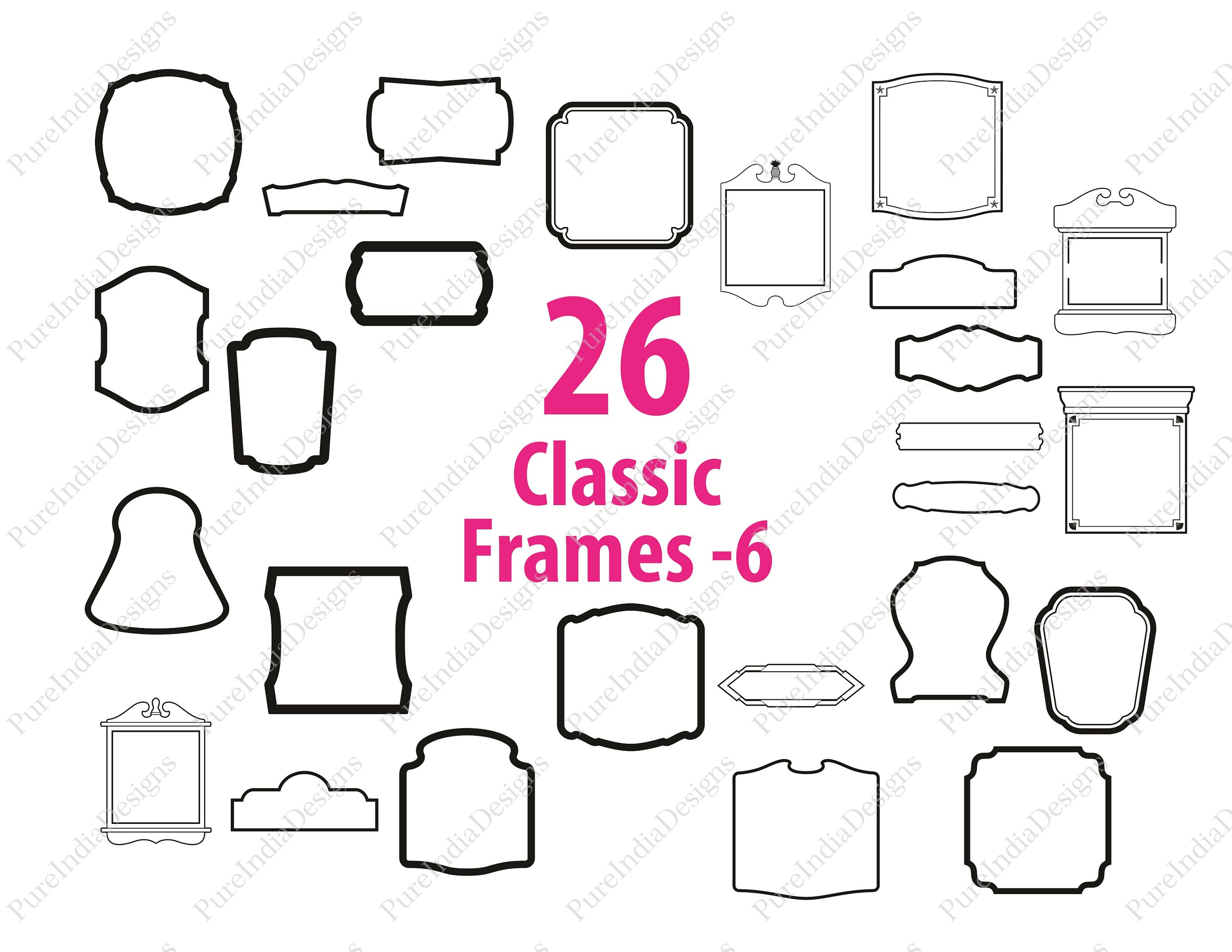 100 Classic Frames Frame SVG Clipart Frames PNG Files for Etsy