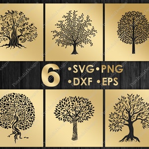 Paquete de 6 diseños, árbol, abstracto, pantalla de privacidad, panel decorativo, svg, cricut, silueta, eps, Dxf, corte por láser, cnc, digital, vector