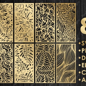 8 dekorative Panels Bundle, Raumteiler, tropische CNC-Dateien, Vektor-Panel, Zaun-Sichtschutz, SVG, EPS, DXF, Vorlage CNC, Fräser schneiden