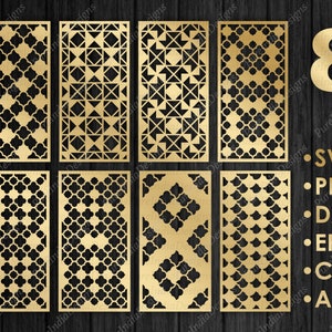 8 Decorative Panels Bundle, Contemporary, Moroccan, room divider, cnc files, fence privacy screen, SVG, EPS, DXF,  Wall, Cnc, router Cutting