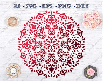 マンダラ ステンシル SVG、レーザーカット ファイル (デジタル ダウンロード)