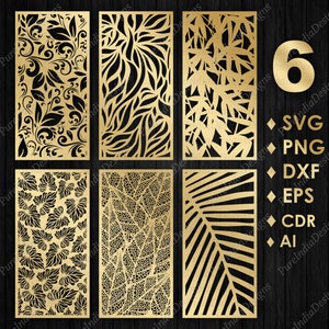 6 Decorative Panels Bundle, Leaves Design, Tropical,room divider, cnc files, fence privacy screen, SVG, EPS, DXF,  Wall, Cnc, router Cutting