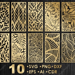 10 Dekorative Panels Bundle, Tropische Blätter Raumteiler, cnc Dateien, Zaun Sichtschutz, SVG, EPS, DXF, Vorlage CNC, Fräser schneiden