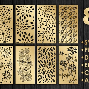 8 decoratieve panelen bundel, scheidingswand, cnc bestanden vector paneel, hek privacy scherm, SVG, EPS, DXF, lasercut sjabloon Cnc, router snijden