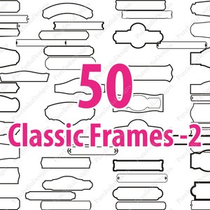 May include: A set of 50 classic frame designs, perfect for adding a vintage touch to your projects. The frames are black and white and come in a variety of shapes and sizes.