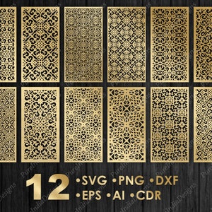 Pakiet 12 paneli dekoracyjnych, zakrzywione kwiaty, ścianka działowa, pliki cnc, ekran prywatności ogrodzenia, SVG, EPS, DXF, szablon cnc, cięcie routera
