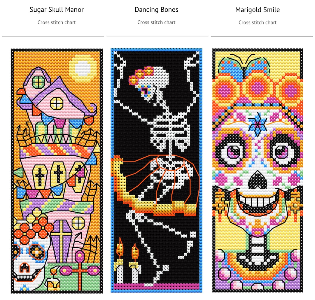Sugar Skull Bookmark Cross Stitch Pattern – Día De Los Muertos (PDF ...