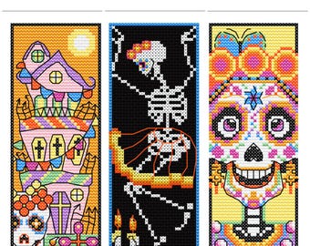 Sugar Skull Bookmark Cross Stitch Pattern – Día de los Muertos (PDF)