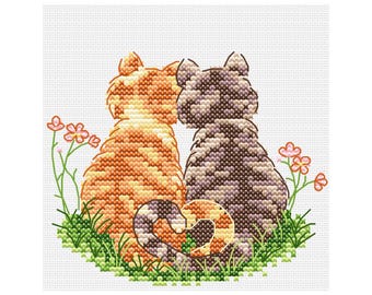 Forever Loved cats Cross Stitch Valentine chart pattern (PDF Download)