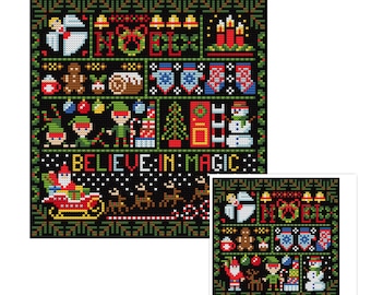 2 patterns: Believe in Magic – Noël Christmas Sampler Cross Stitch Pattern PDF File