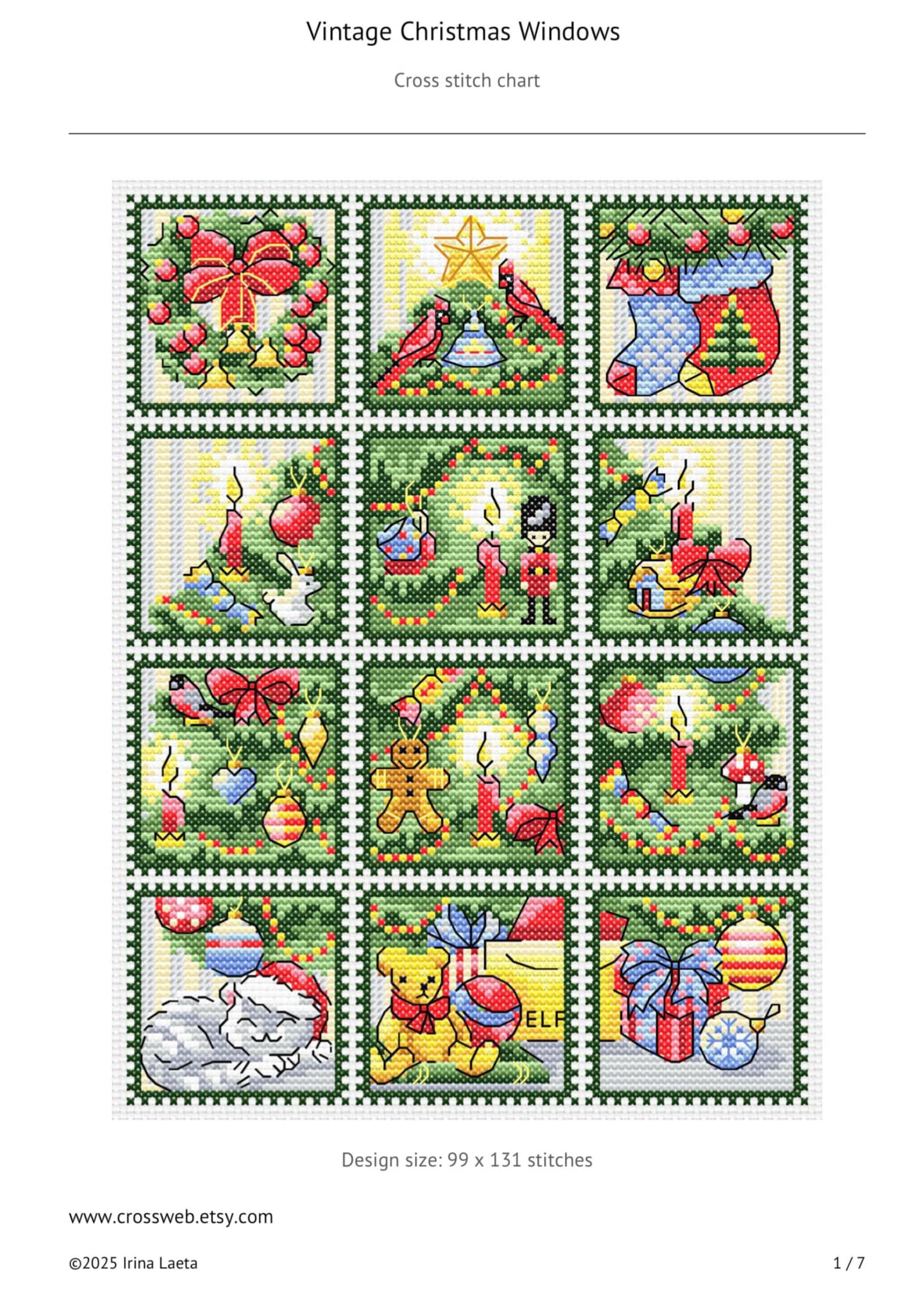 Vintage Christmas Windows Cross Stitch Pattern – 12 Mini Stamps (PDF ...