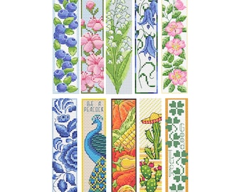 Floral Bookmarks Cross Stitch Patterns: Cactus, Lily, Blue Bells (PDF Download)