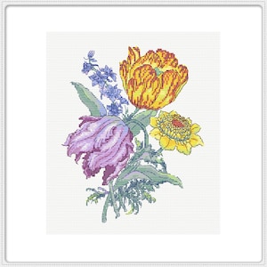 Holland Dutch Netherlands tulips Botanical art cross stitch chart pattern PDF file digital download