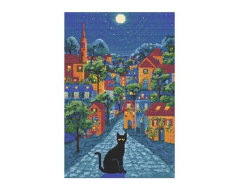 All cats are black in the dark. Cross stitch pattern design  PDF file. Digital art download.