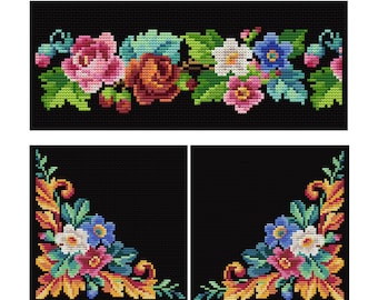 Victorian Garden Garland cross stitch charts – Antique Berlin Woolwork Style Pattern PDF