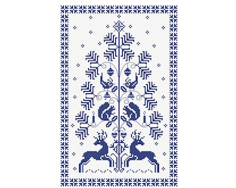 Vintage Christmas Night Nordic Folk Art Cross Stitch Pattern –  (PDF Download)