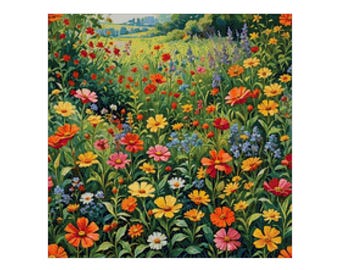 Summer Flower Field Cross Stitch Pattern: Colorful Floral Design (PDF)