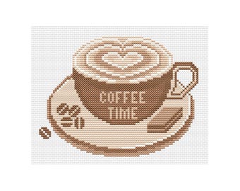 Coffee Time Cross Stitch Pattern: Latte Art Heart (PDF Pattern)
