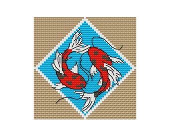 Koi Fish Yin Yang Cross Stitch Pattern: Feng Shui Design (PDF Downloadable Chart)