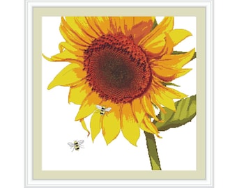 Cross stitch pattern PDF - Sunflower and bees, pillowcase, 241 x 241 stitches